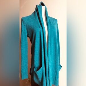 Talbots Chic Teal Pure Merino wool Open Front Cardigan Sm